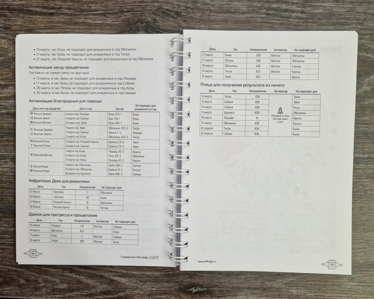 Справочник Фэн Шуй Про 2024 - пример активизаций на месяц